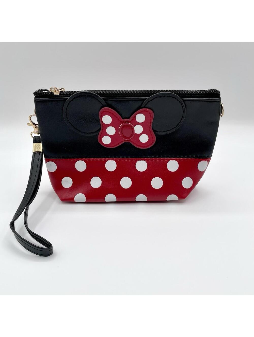 Minnie Mouse Wristlet Polka Dot Red Black Disney Small Clutch Girls Cosmetic Bag